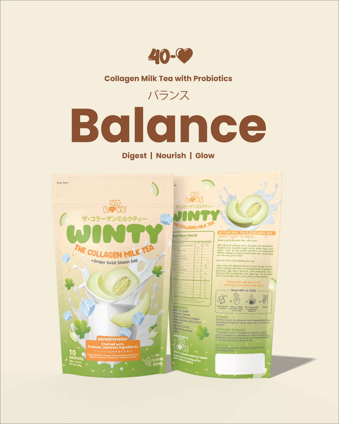 Wintermelon Collagen Milk Tea with Probiotics - For Gut Health, Antioxidant Support, & Daily Balance